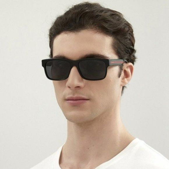 🔥 Gucci GG0340S 006 Sunglasses Black Green Red Grey Rectangle Men - Picture 1 of 11